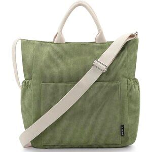 Prite Women Green Corduroy Large Hobo Shoulder Crossbody Tote Bag With Pockets